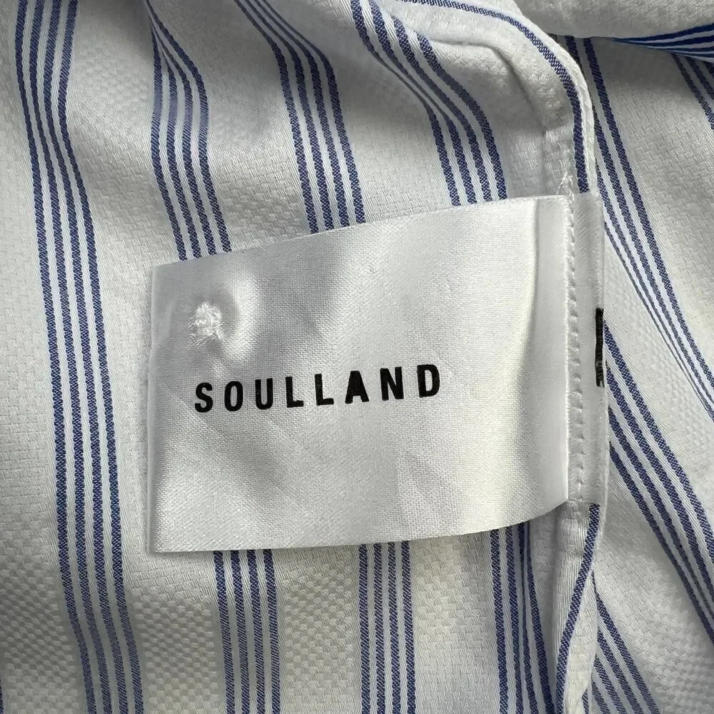 New Soulland Cornwall US L Men White Striped Shirt Short Sleeve Slim Button-Down - Picture 12 of 13